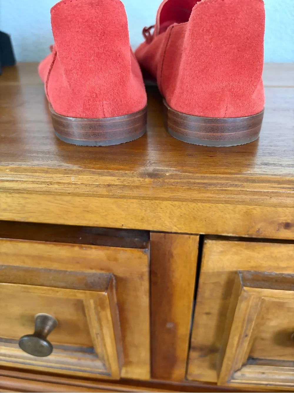 Red/Orange Suede Women’s  Loafers with Metal Bit